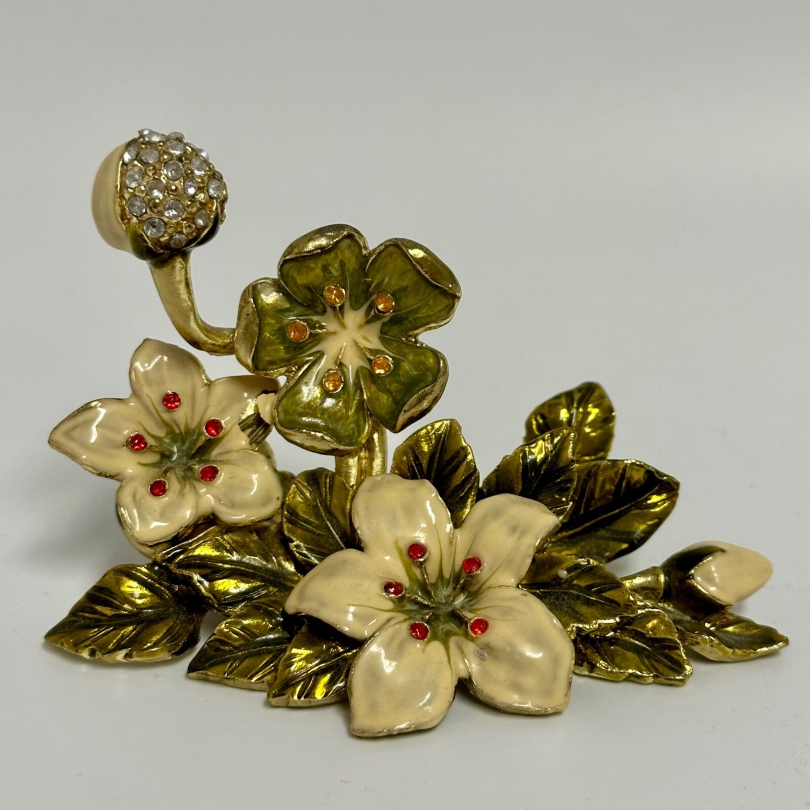 Floral Paperweight Office Desk Decoration Flowers Rhinestones & Enamel Decor