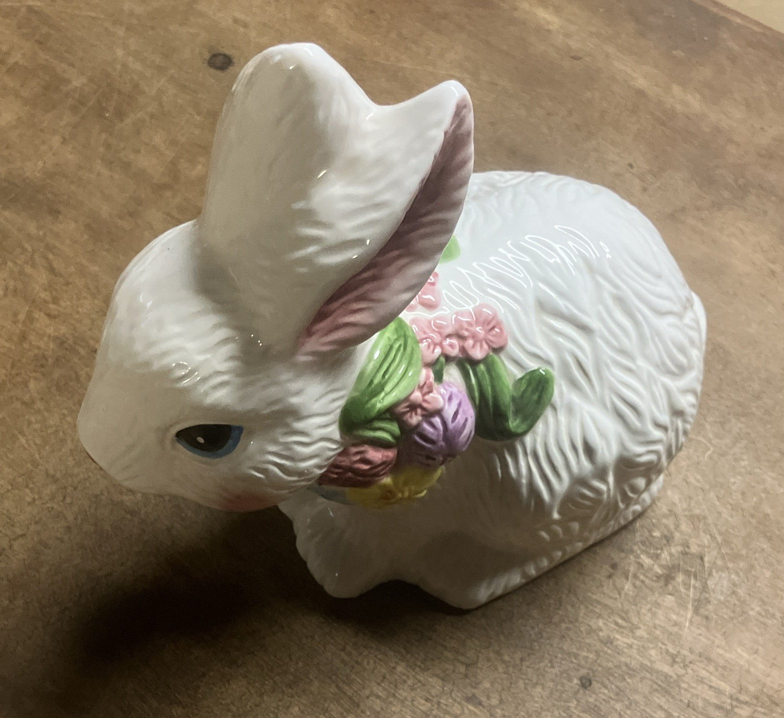 Dalton Glossy White Ceramic Rabbit Figurine Floral Collar Easter 6in 8.5in