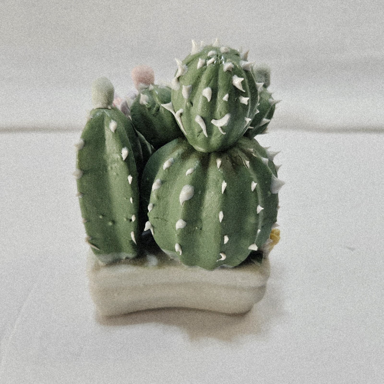 Flowering Cactus Figurine Set 2 Small Southwest Desert Succulent Garden Decor
