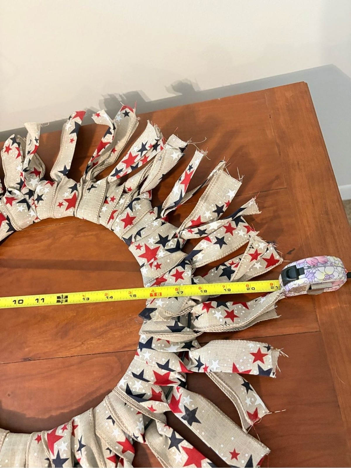 Patriotic Rag Tie Wreath Americana Farmhouse Front Door Decor 20”