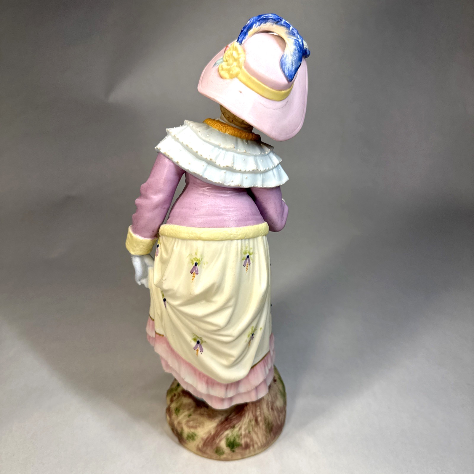 Antique German Bisque Woman Figurine – 12 Inch – Floral Dress and Hat