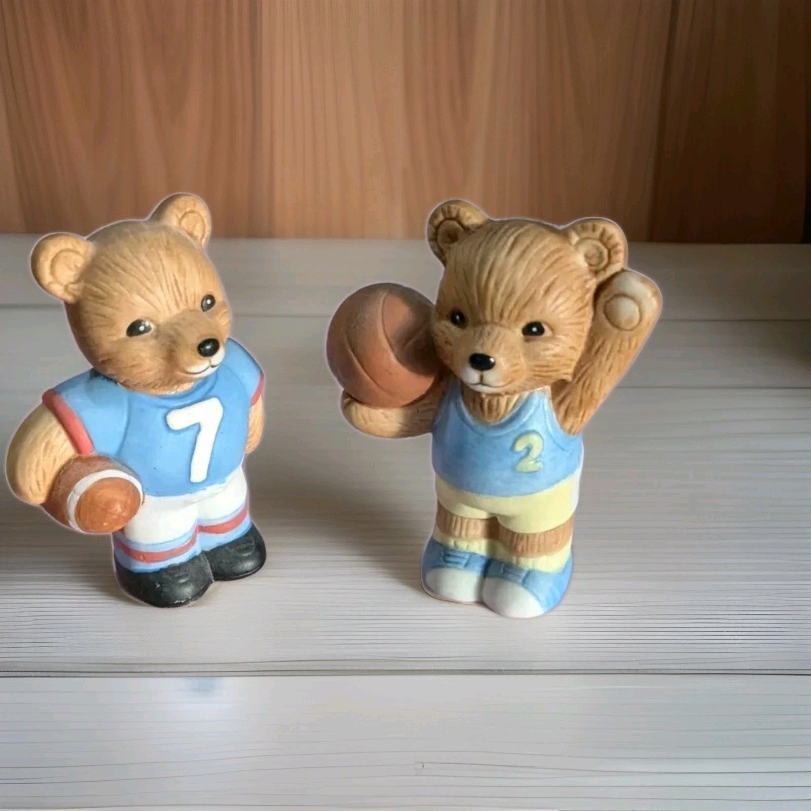Homco Sport Bear Figurines set of 2 Basketball Football #1408 Home Interiors