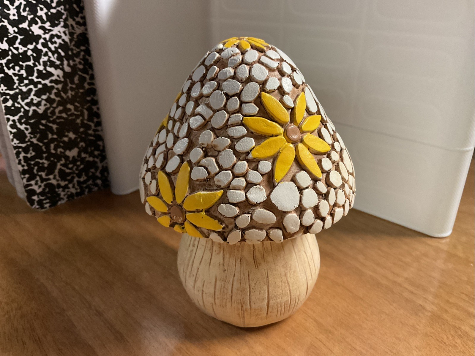 Decorative Mushrooms With Yellow Flowers Resin 5 Inches Tall Set Of Two