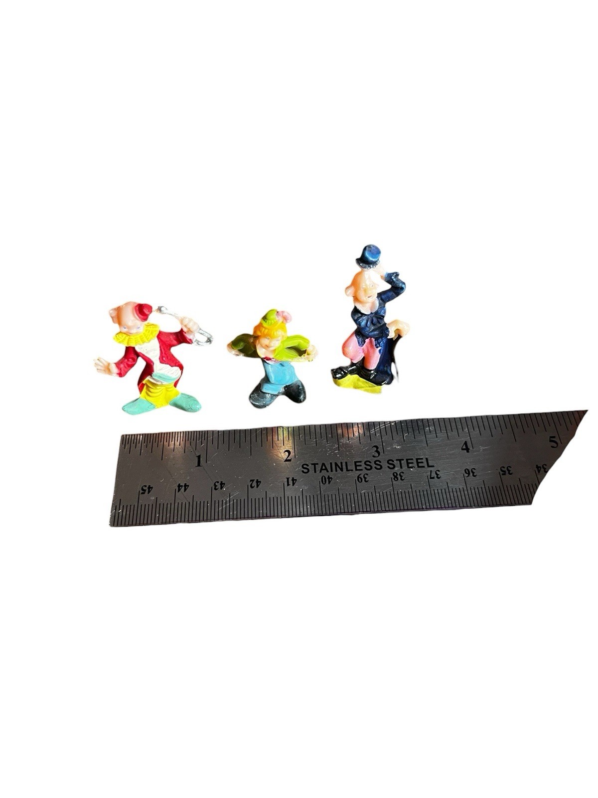 Vintage Miniature Clown Figurines Set of 3 Plastic Circus Figures 1.75” Colorful
