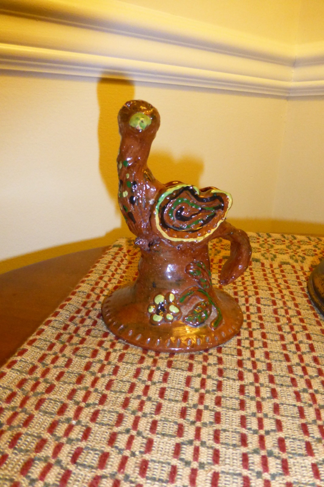 Vtg Becky Mummert Hand Formed Bird with Applied Leaves/Flowers 5.5 inches – 1982