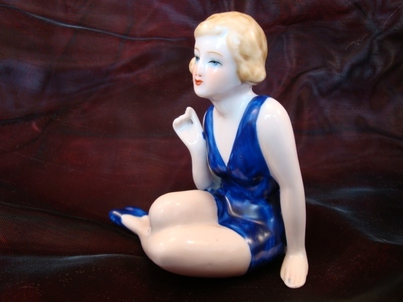 Art Deco-German Style Figurine Bathing Beauty Sexy Art Nouveau Style Porcelain