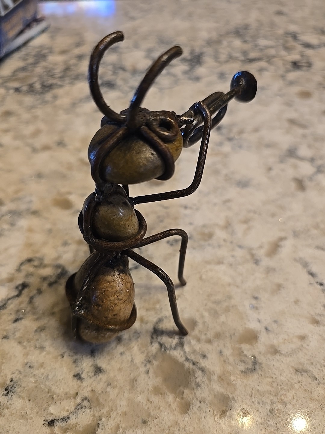 Metal Trumpet Playing Ant Stone Art Sculpture Unique Vintage Aprox 5″x5″