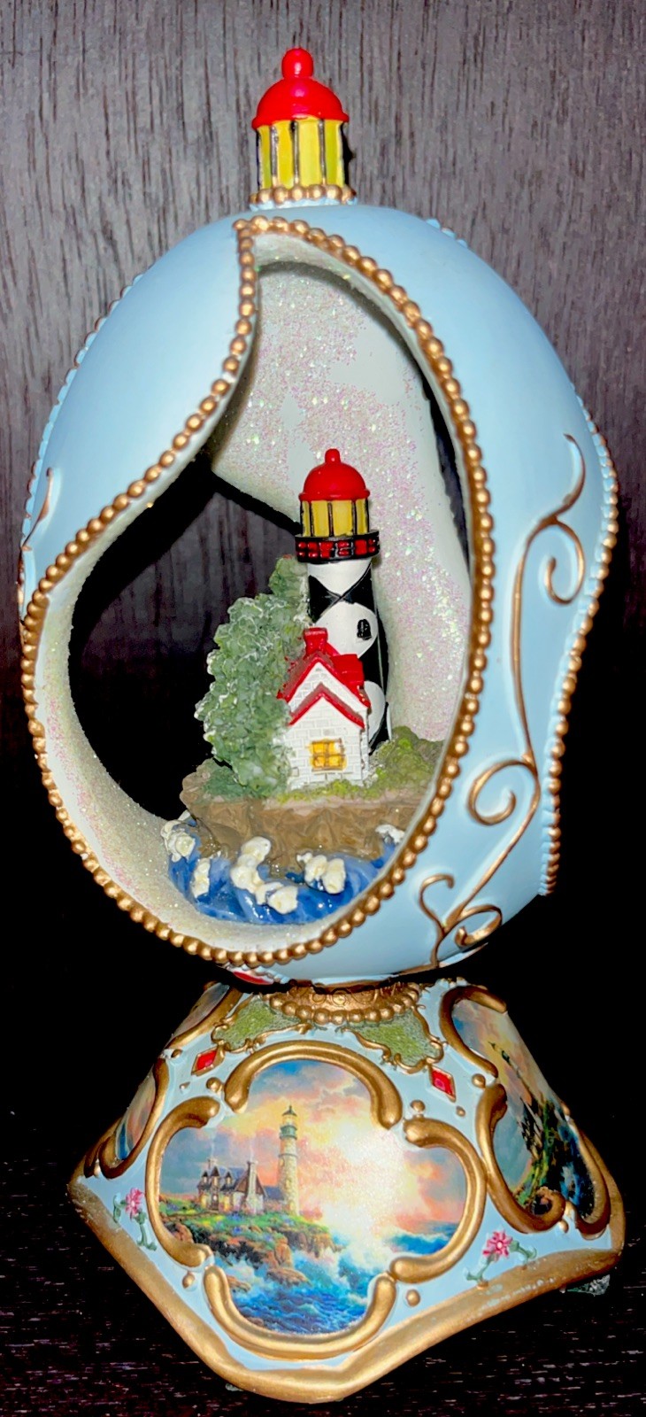 Rocky Shores Lighthouse In Sparkling Ornamental Egg – Does Not Play Music