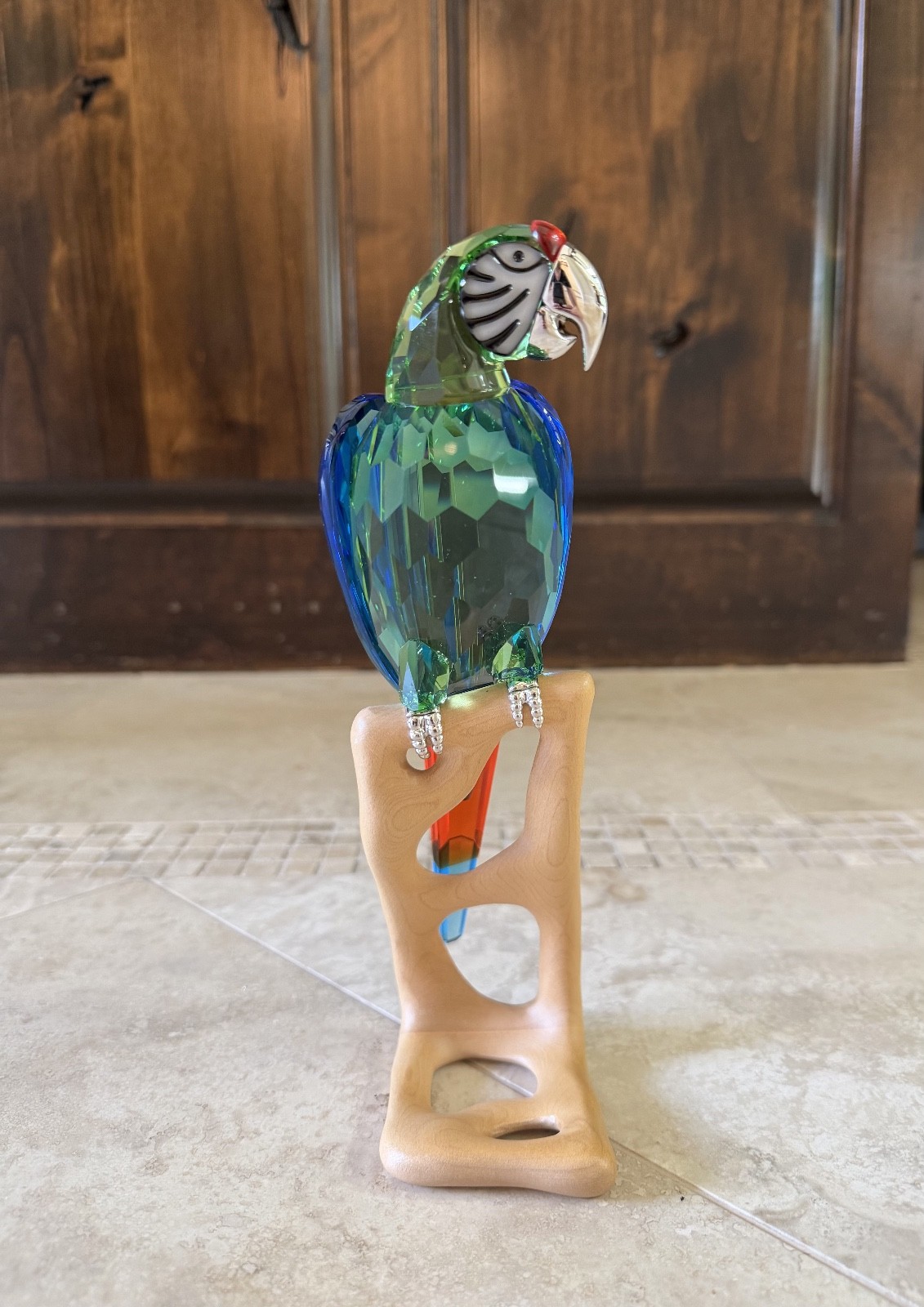 Swarovski Crystal Chrome Green Macaw Parrot Figurine