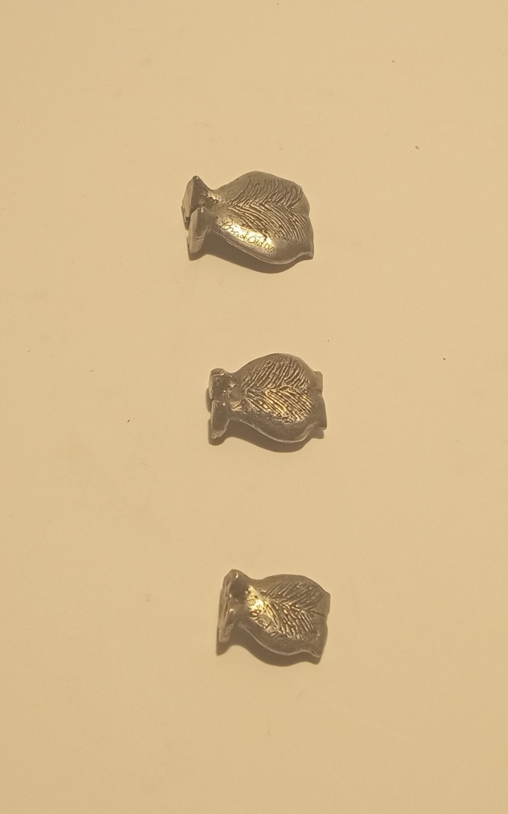 Rare! Set of 3 Brad Oldham Pewter Owl Miniature Figurines, 7/8″, 6/8″, 5/8″ tall