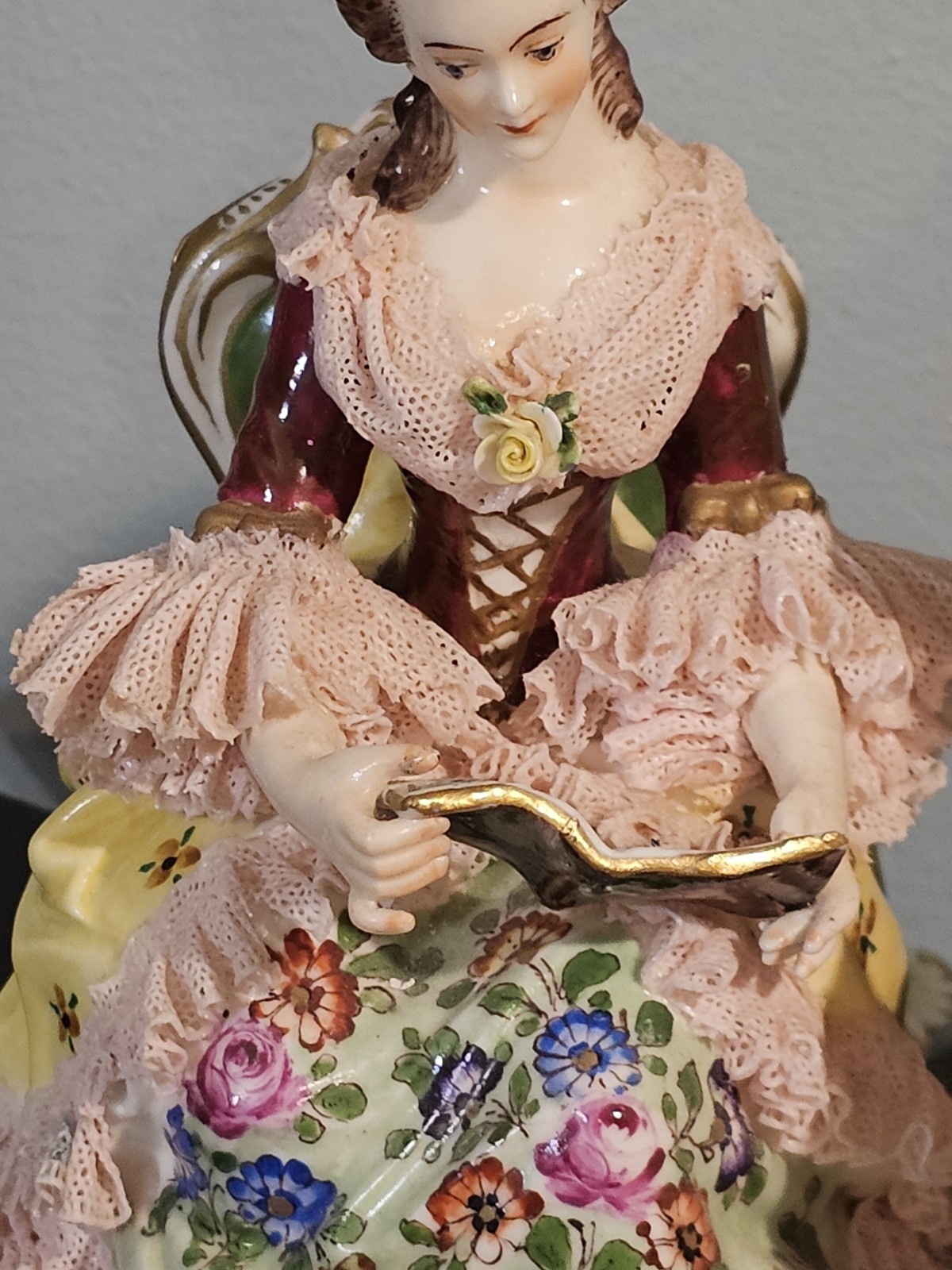 Volkstedt Musicians Trio Porcelain Lace Group Figurine Signed 10”L x 8.25”H
