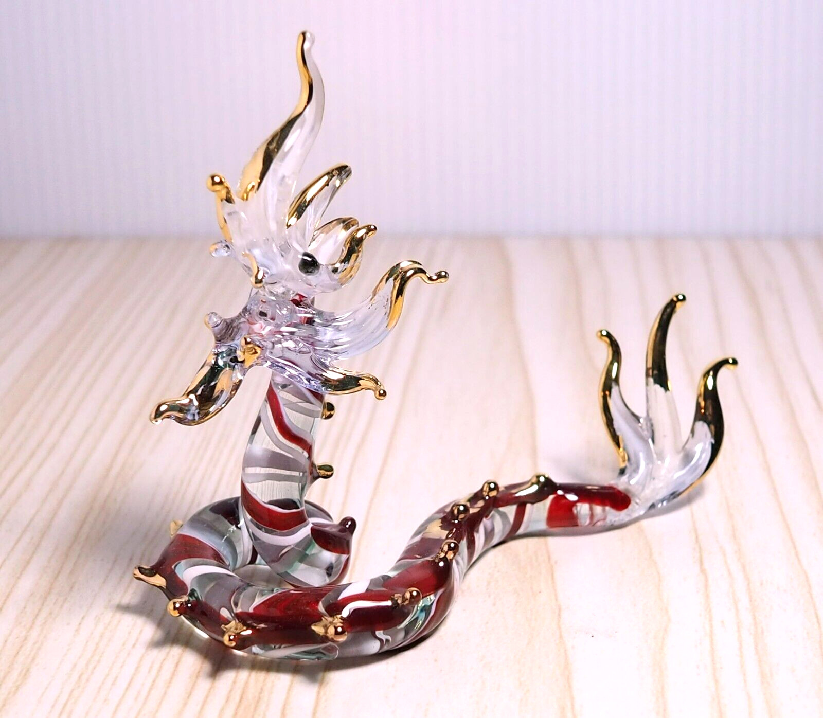 maroon green NAGA Sea DRAGON figurine hand blown art glass myth decor 3.75″ Gift