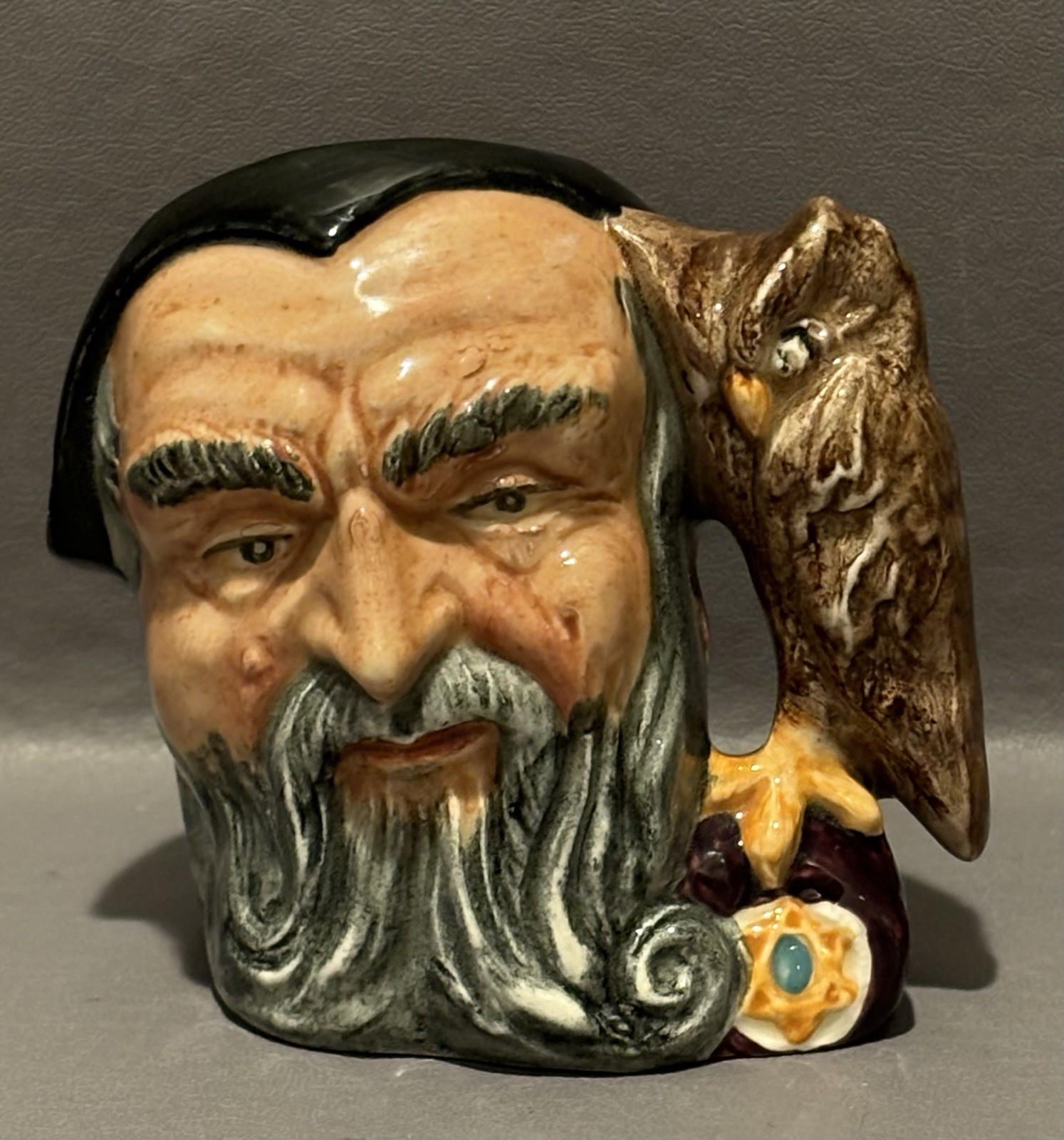VTG Character Jug Royal Doulton Merlin Toby Mug D6543 Owl Handle COPR 1959