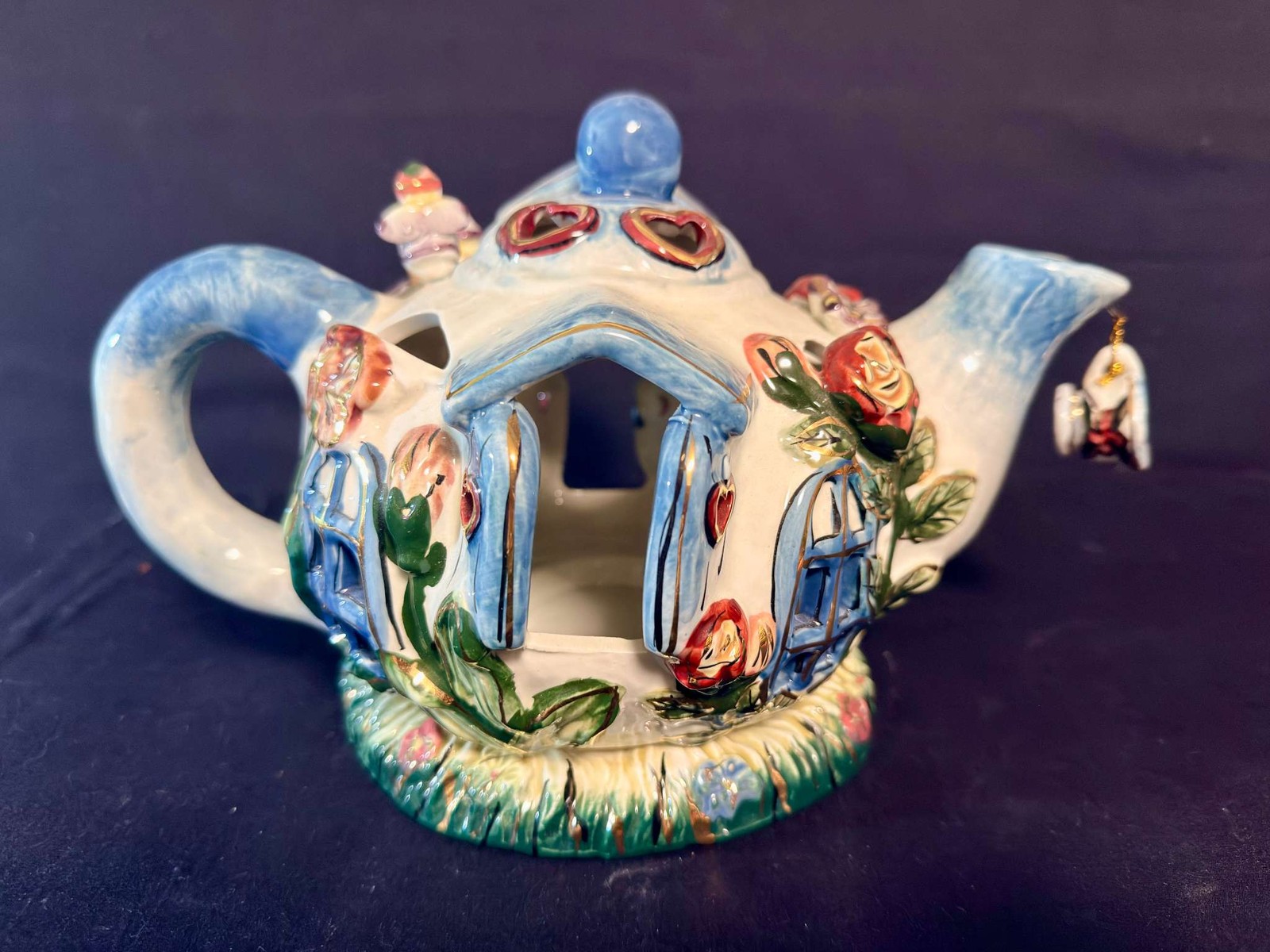 Kimberly Designs Whimsical Ceramic Teapot Figurine Fairy Garden Collectible NWOT