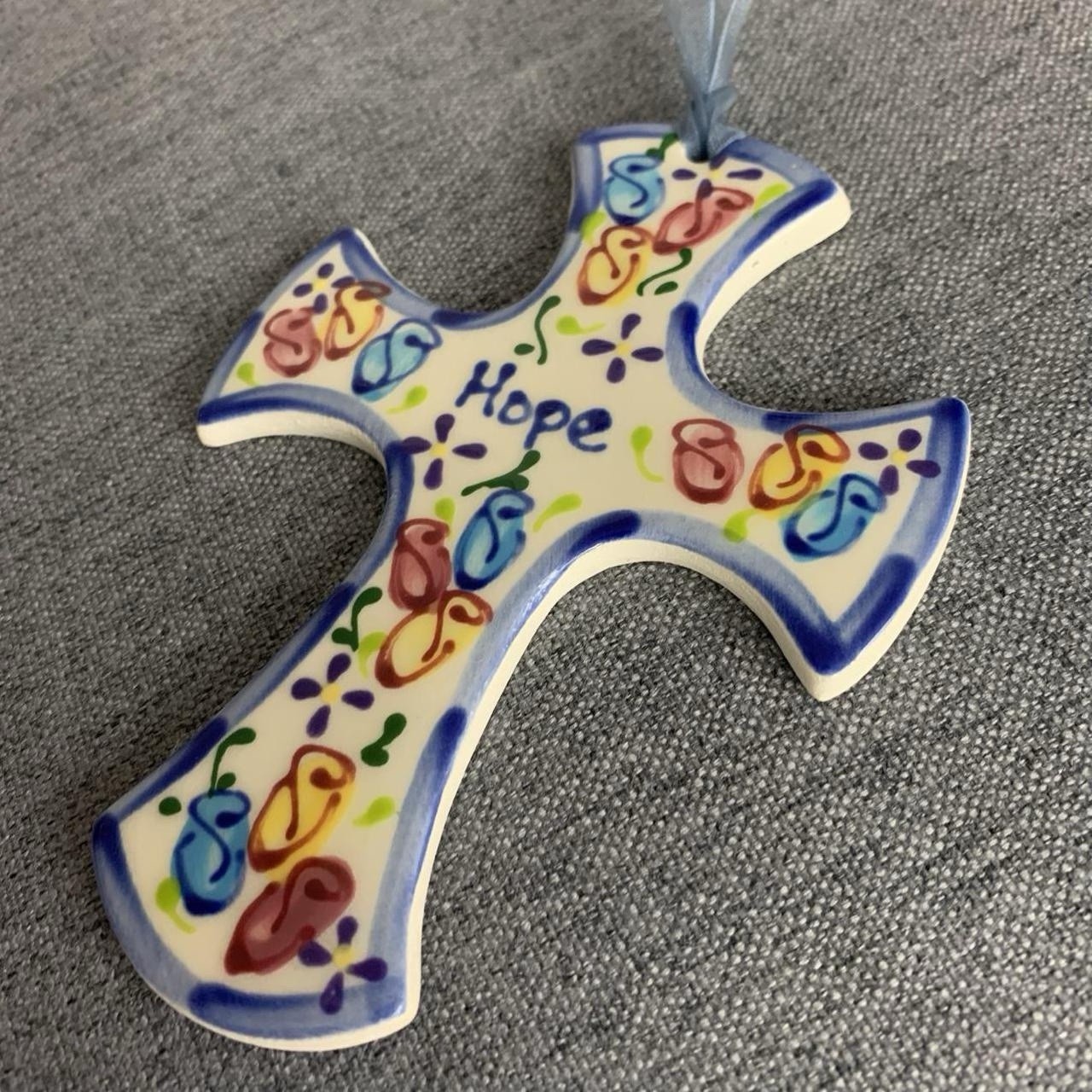 J Duban Designs Hanging Ceramic Dainty Cross Religious HOPE Decor Handcrafted