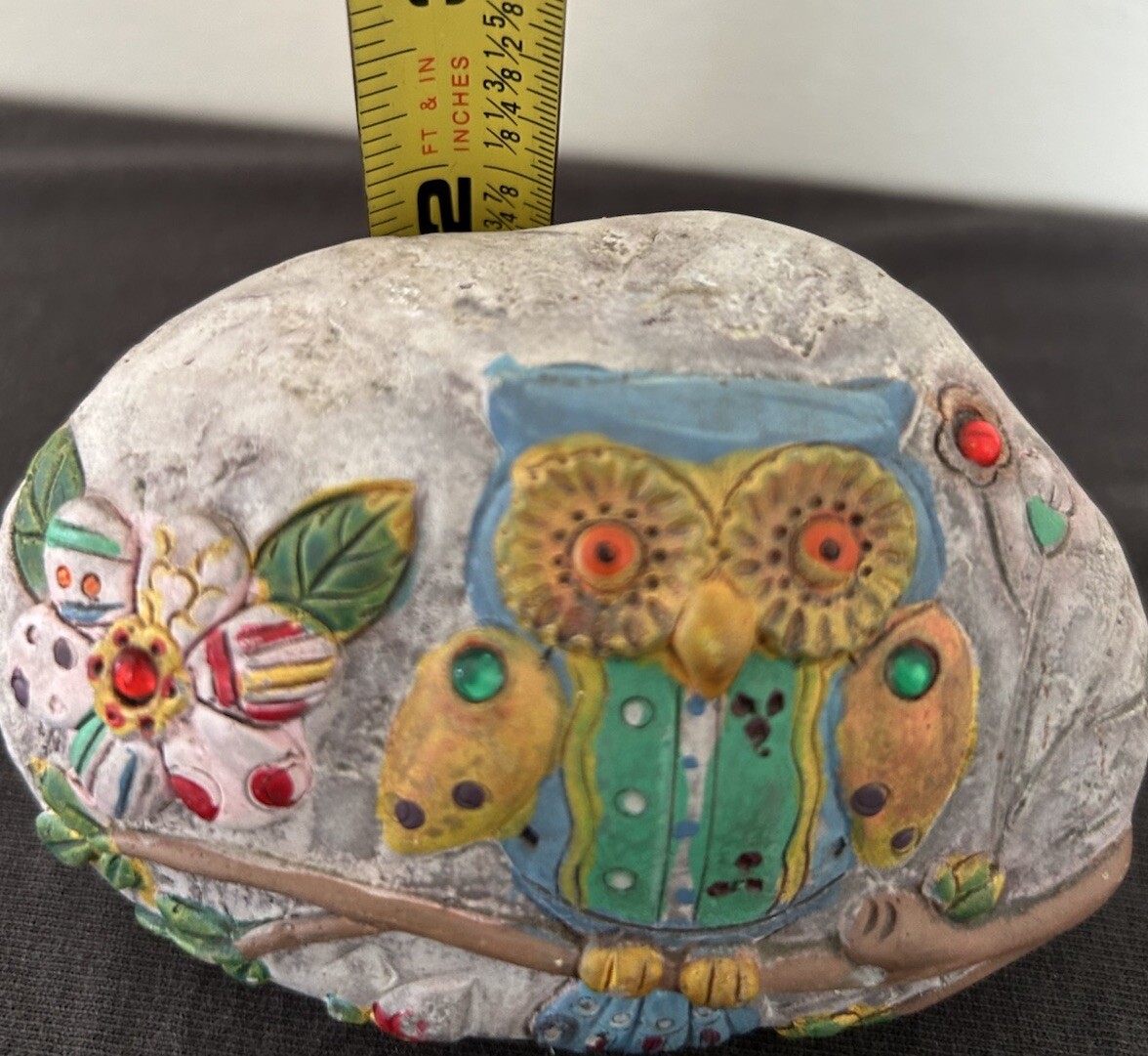 Owl On Tree Limb faux stone Boho Style Colorful Painted MayRich Company