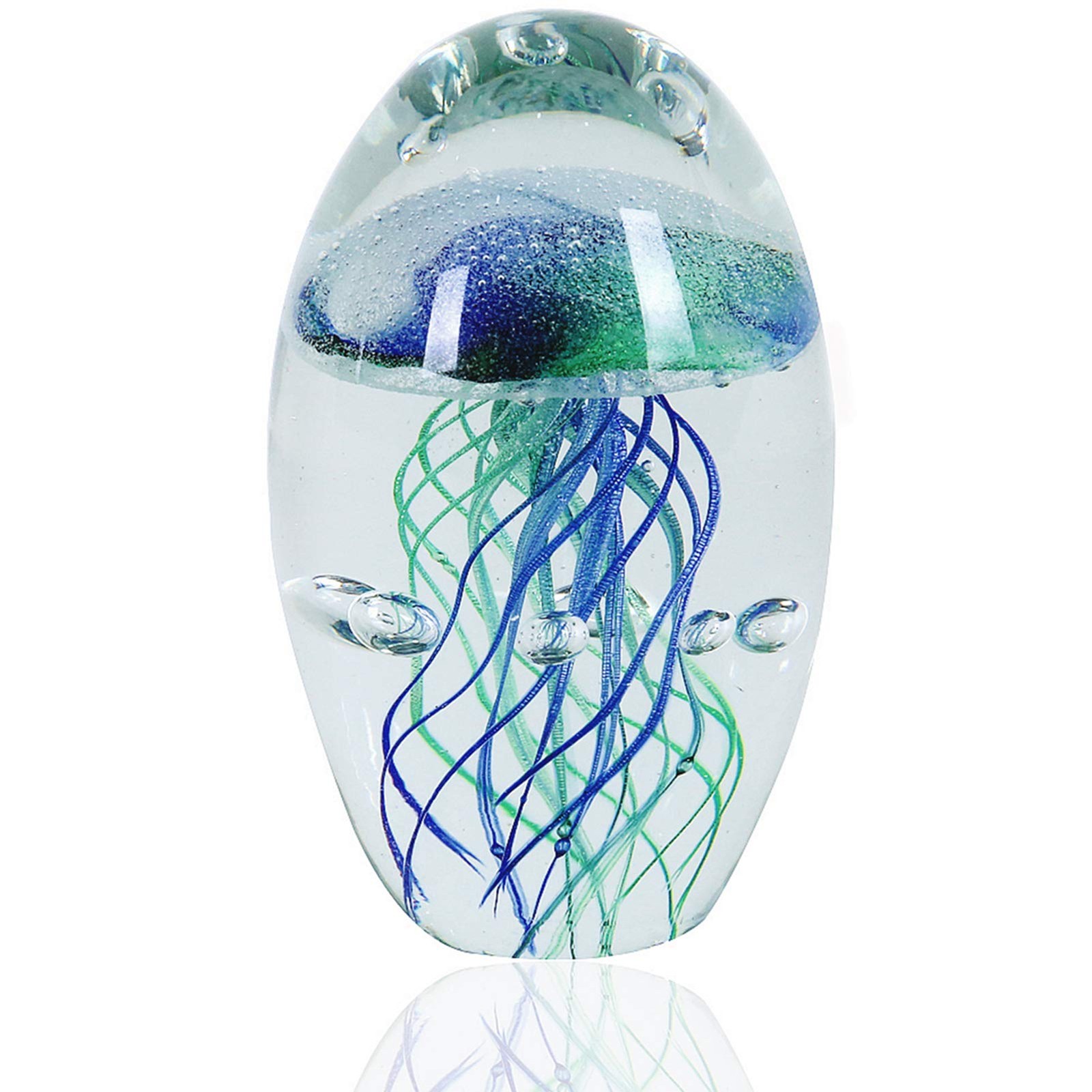 Hand Blown Glass Jellyfish Figurine 2.36×2.36×4.12in 1.32lb – Colorful Luminous