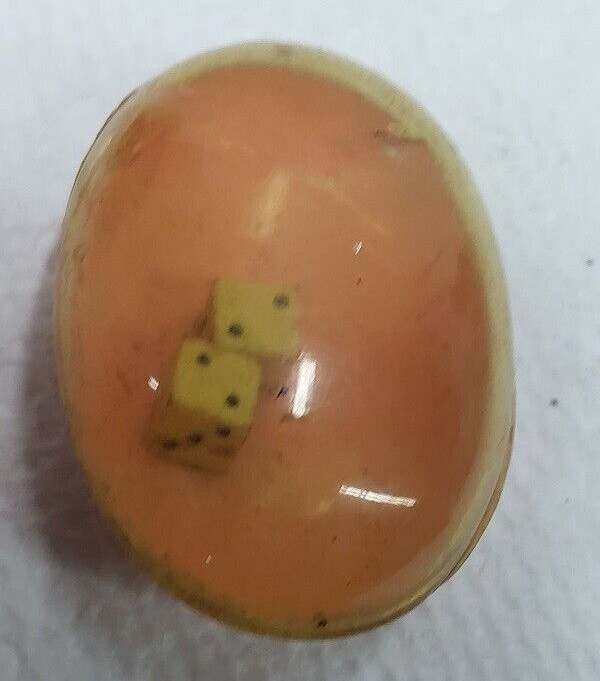 Vintage Old Egg-Like Decorative Art w/ Two Dice Clear Plastic / Celluloid