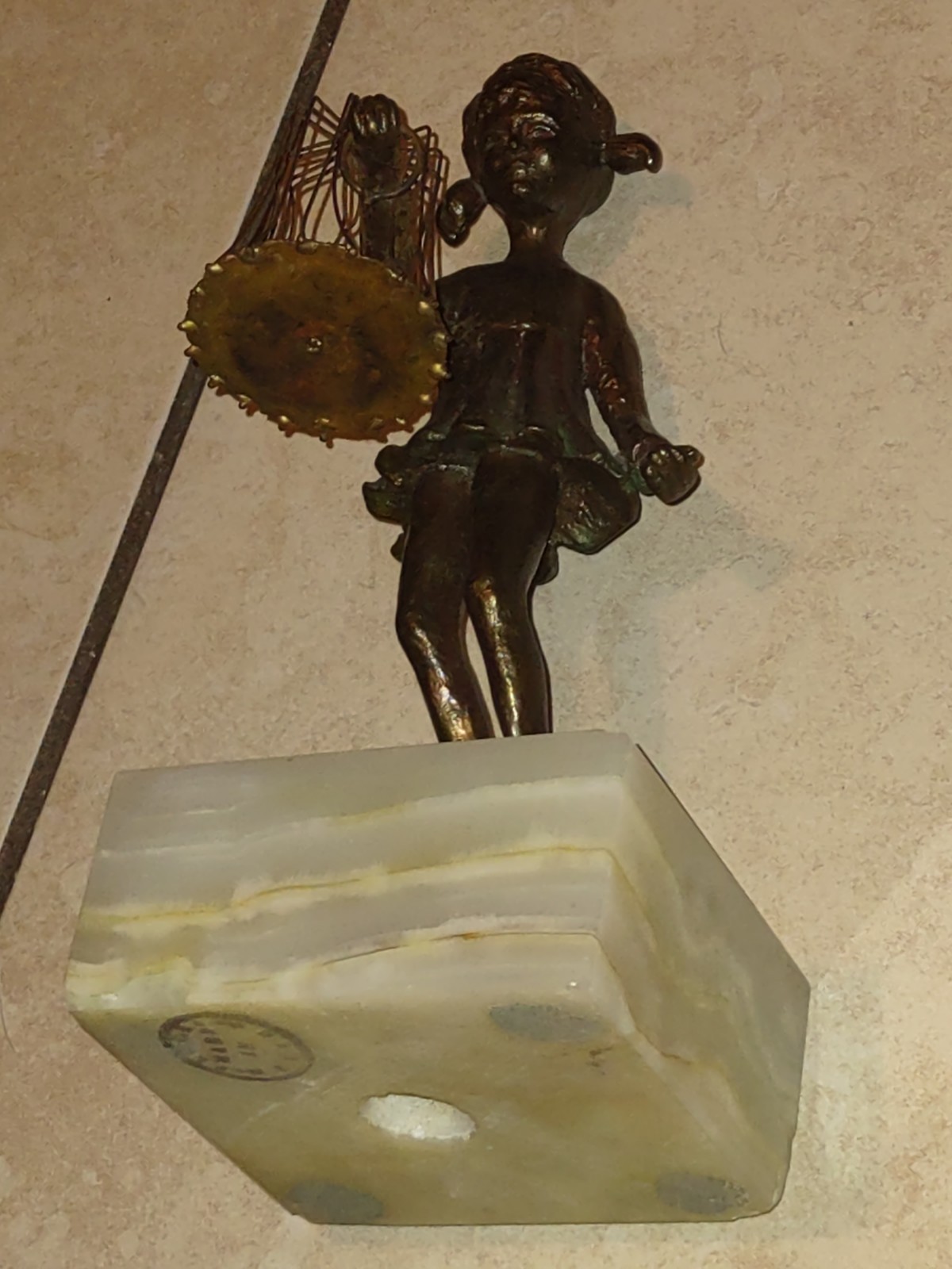 Early 1900’s Bronze Statue of Girl Holding a Basket, Marble Base