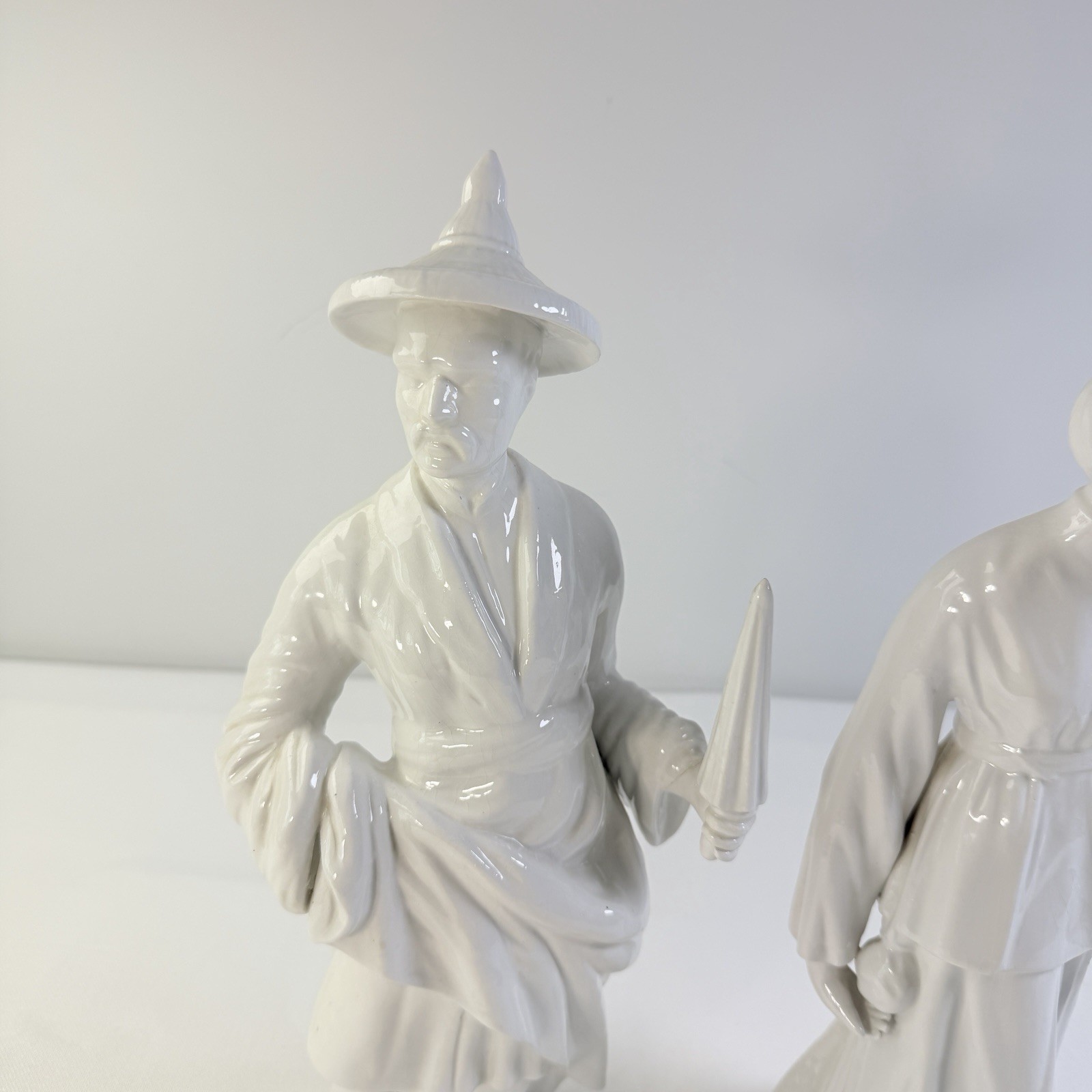 Ethan Allen White Porcelain Statues Set of 2 Italy Asian Figurines 16” RN 48864