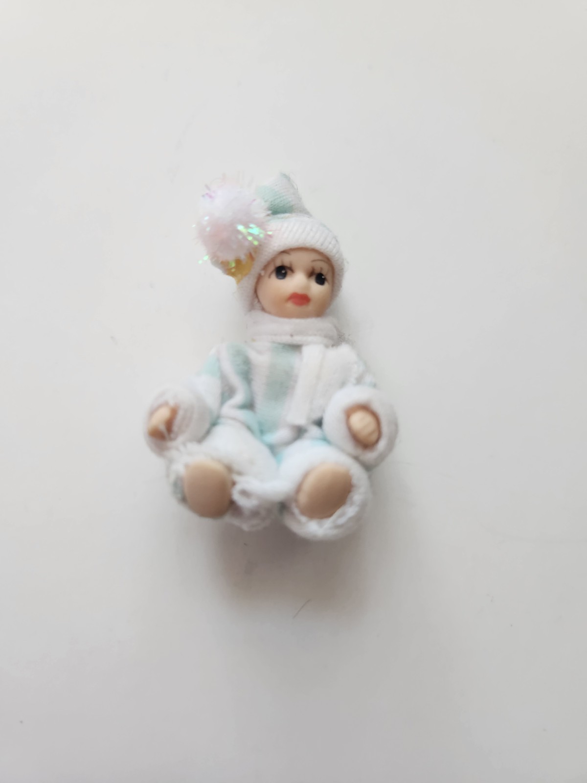 Miniature 2″ Porcelain Doll Jointed Legs in Snowsuit Snow Baby Winter