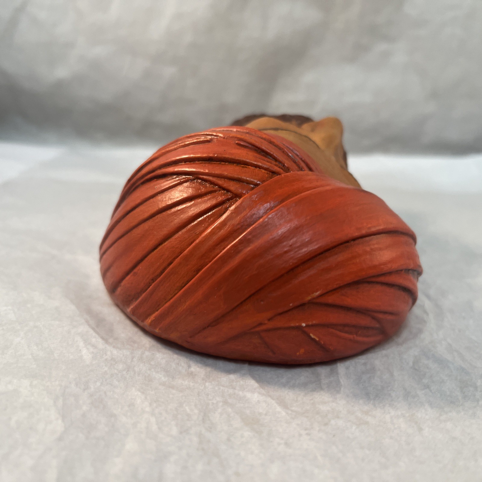 Hand Painted Orange Brown Red Chalkware Sikh Head Wall Ornament