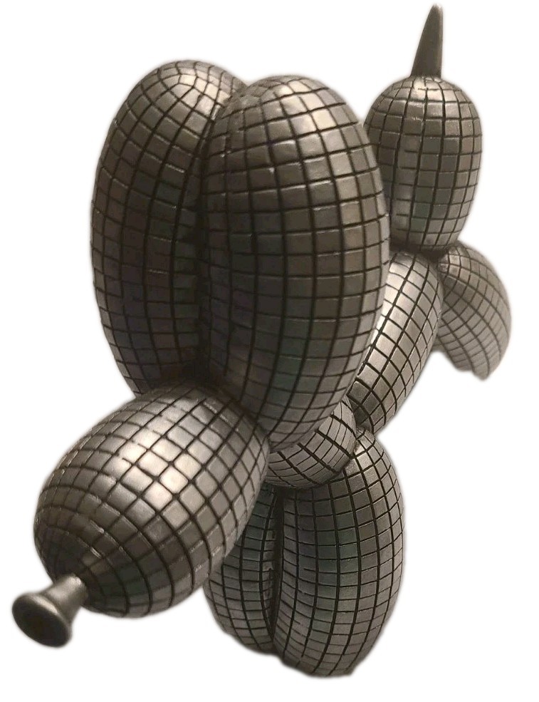 Home Decor Balloon Dog Matte Silver Grid 9×6” Resin Statue – New