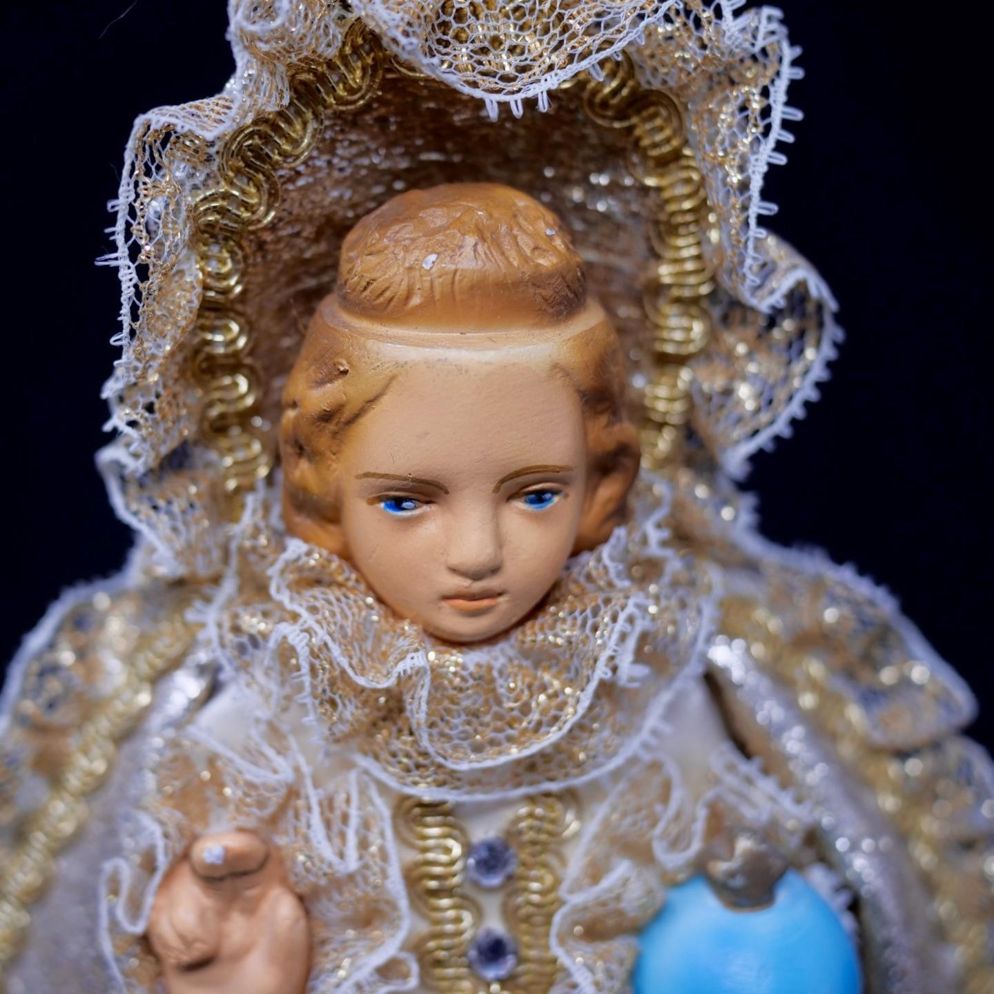 Vintage Infant of Prague Statue Beaded Gold Rhinestones Vestments NO Crown