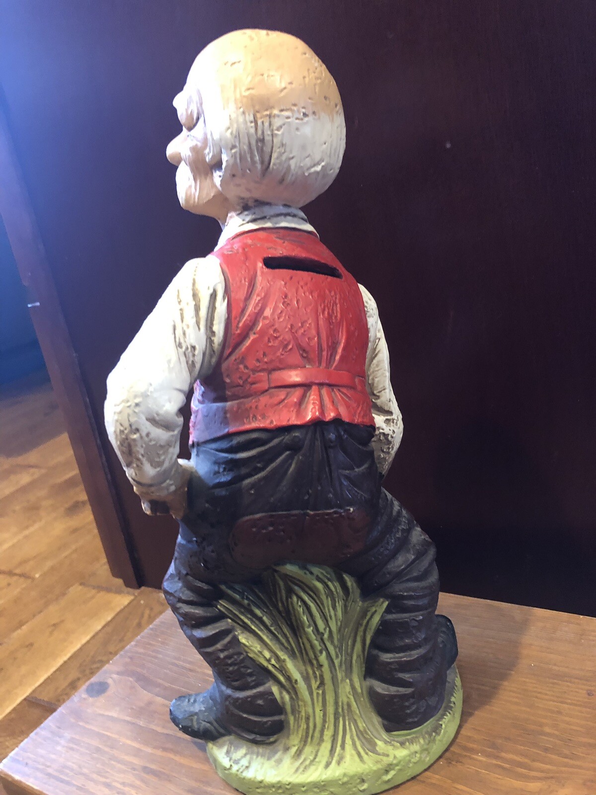 Vintage FISHING Old Man Figurine Bank 12.5″H Fisherman Boot Hill Wax Museum