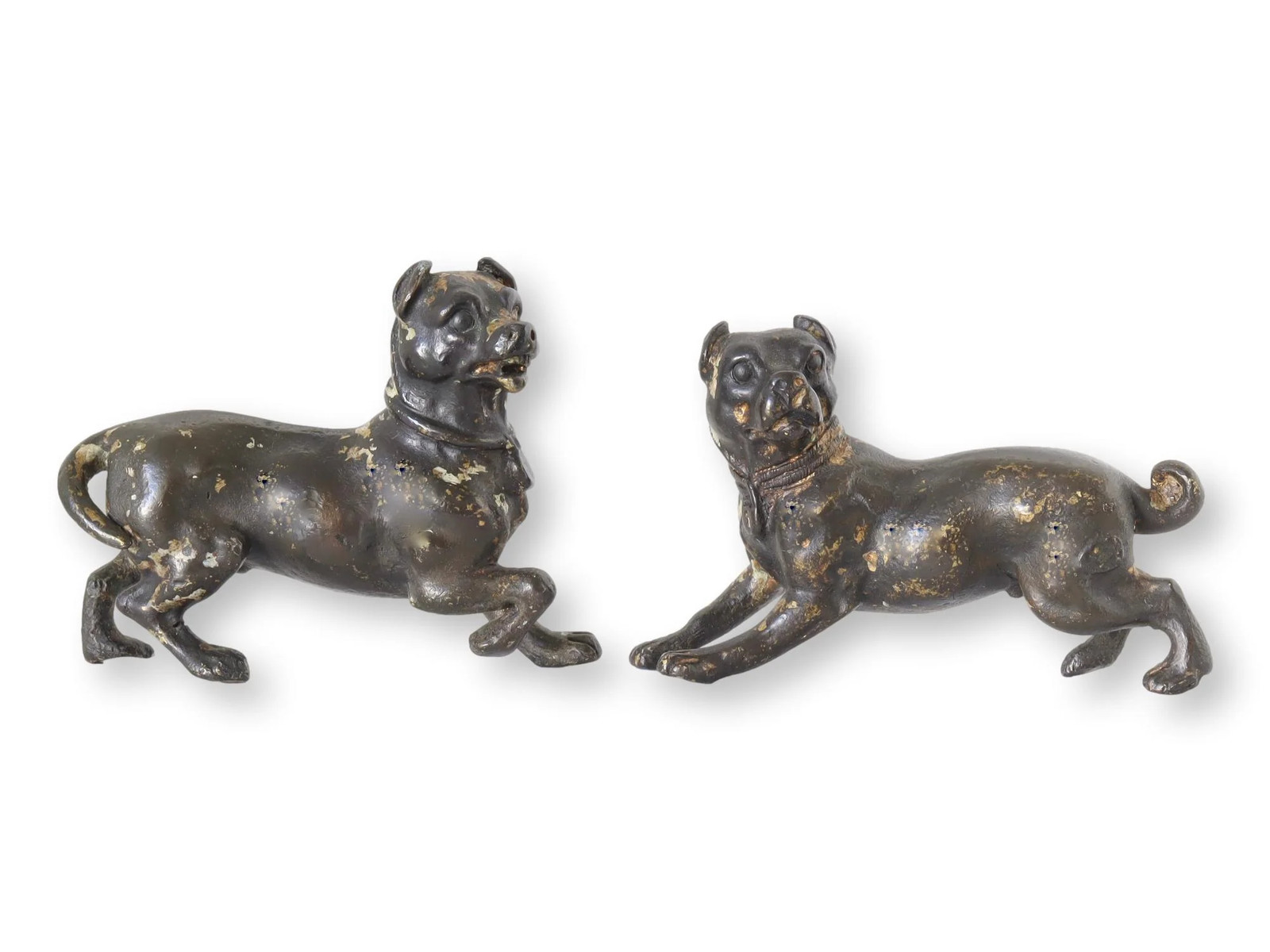 Antique Bronze Pug Dogs, a Pair