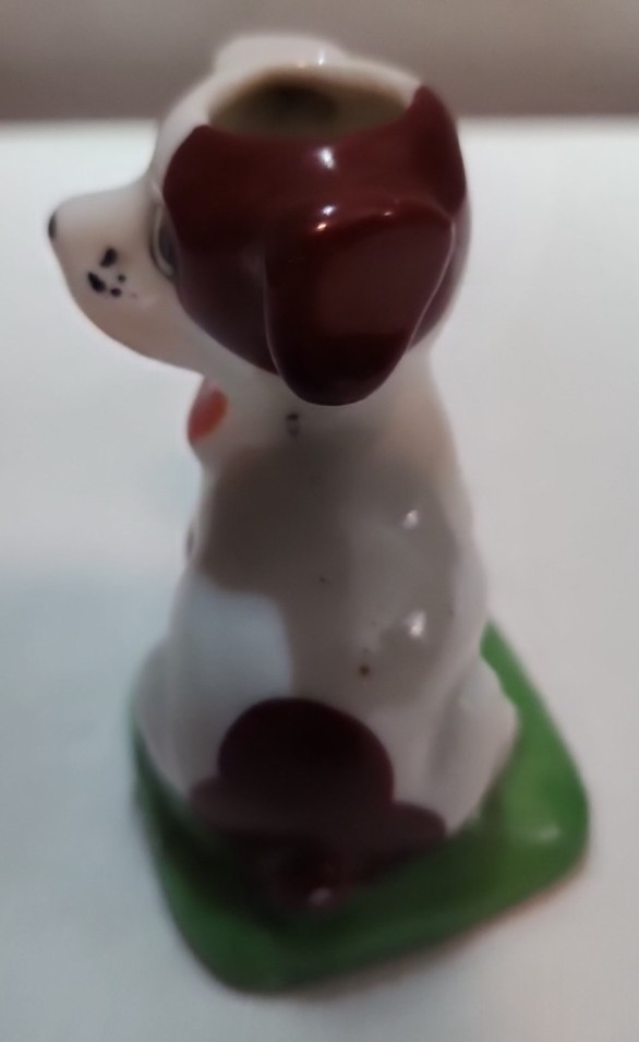 Vintage MADE IN JAPAN Porcelain Puppy Dog Stamp Wetter / Vase (Unknown) 3″ Tall