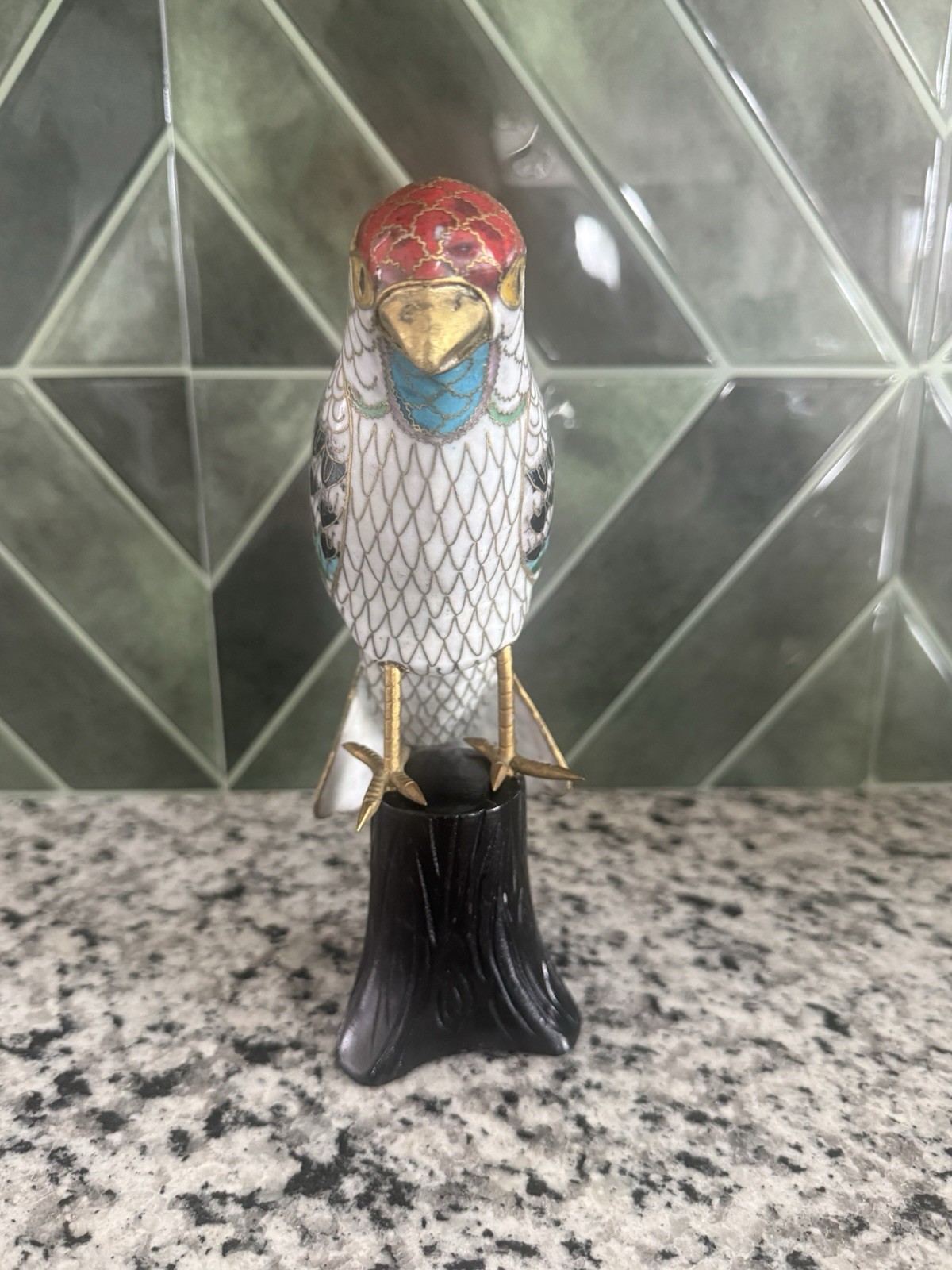 Ceramic Bird Figurine Multicolor Hand Painted Glossy Finish 8 Inch
