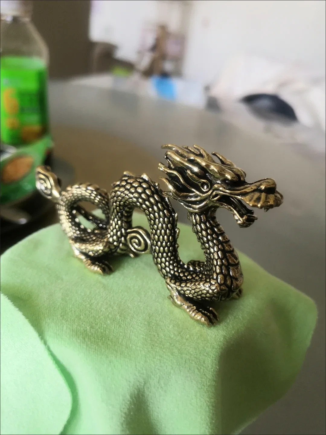 3.7 Solid Brass Vintage China Dragon Auspicious Statue Home Lucky Ornament Gift
