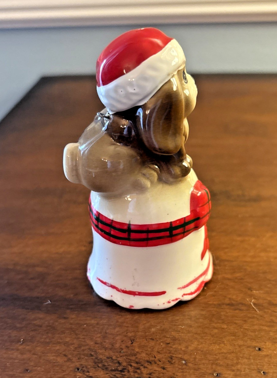 Josef Originals Christmas Dog Bell Made in Korea wearing santa hat