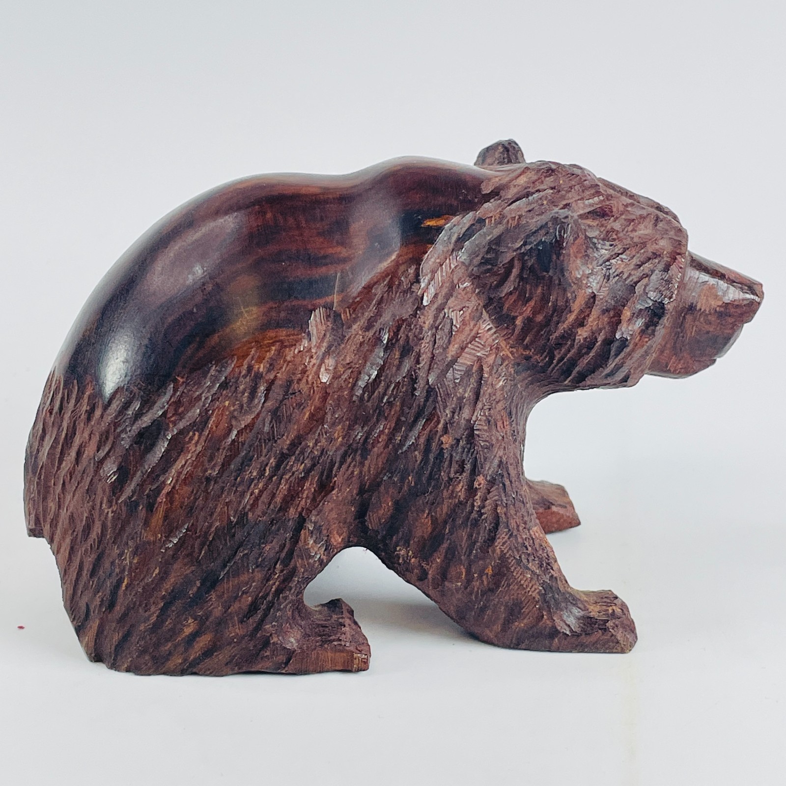 Vintage Hand Carved Ironwood Bear Figurine Rustic Folk Art Animal Sculpture 5″