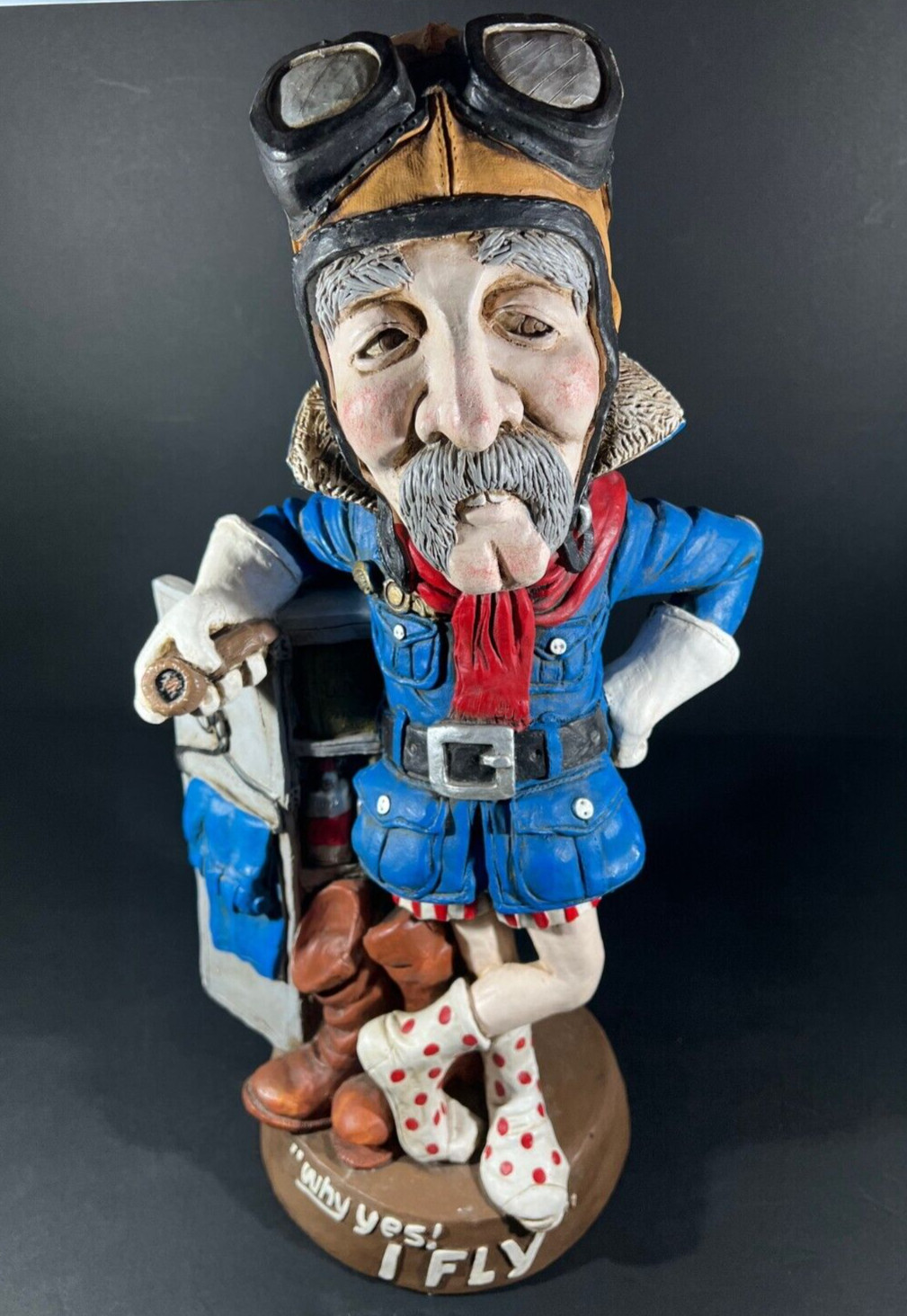 ” WHY YES! I FLY” Vintage Plaster Aviator Man Ceramic Statue Figure