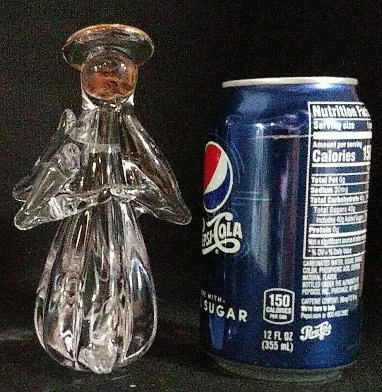 Vintage Art Glass Crystal Angel Praying with Gold Halo 5.75″ Tall 1lb