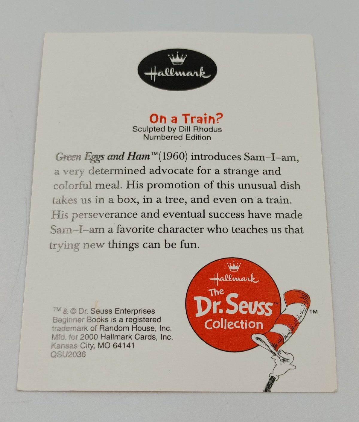 Hallmark Dr. Seuss Collection Green Eggs & Ham ON A TRAIN? Numbered With COA
