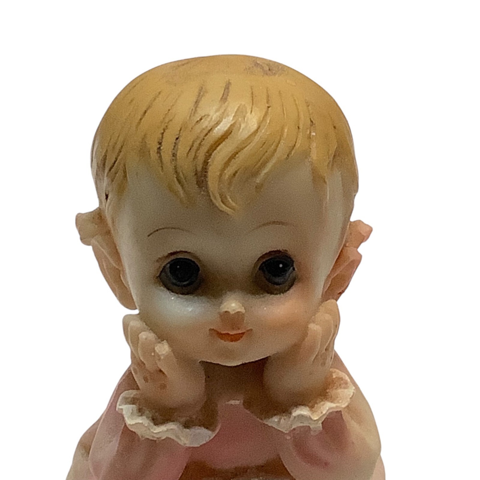 Vtg Little Girl Sitting in Night Gown Bisque Figurine 2.75″ Hands Face Detailed