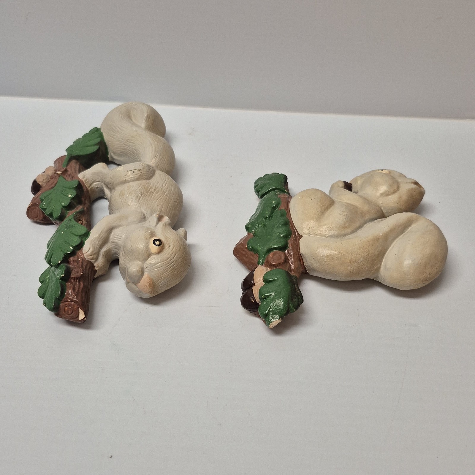 PAIR Vintage Kitschy Chipmunk Squirrel Figurines Set Woodland Chalkware Plaster