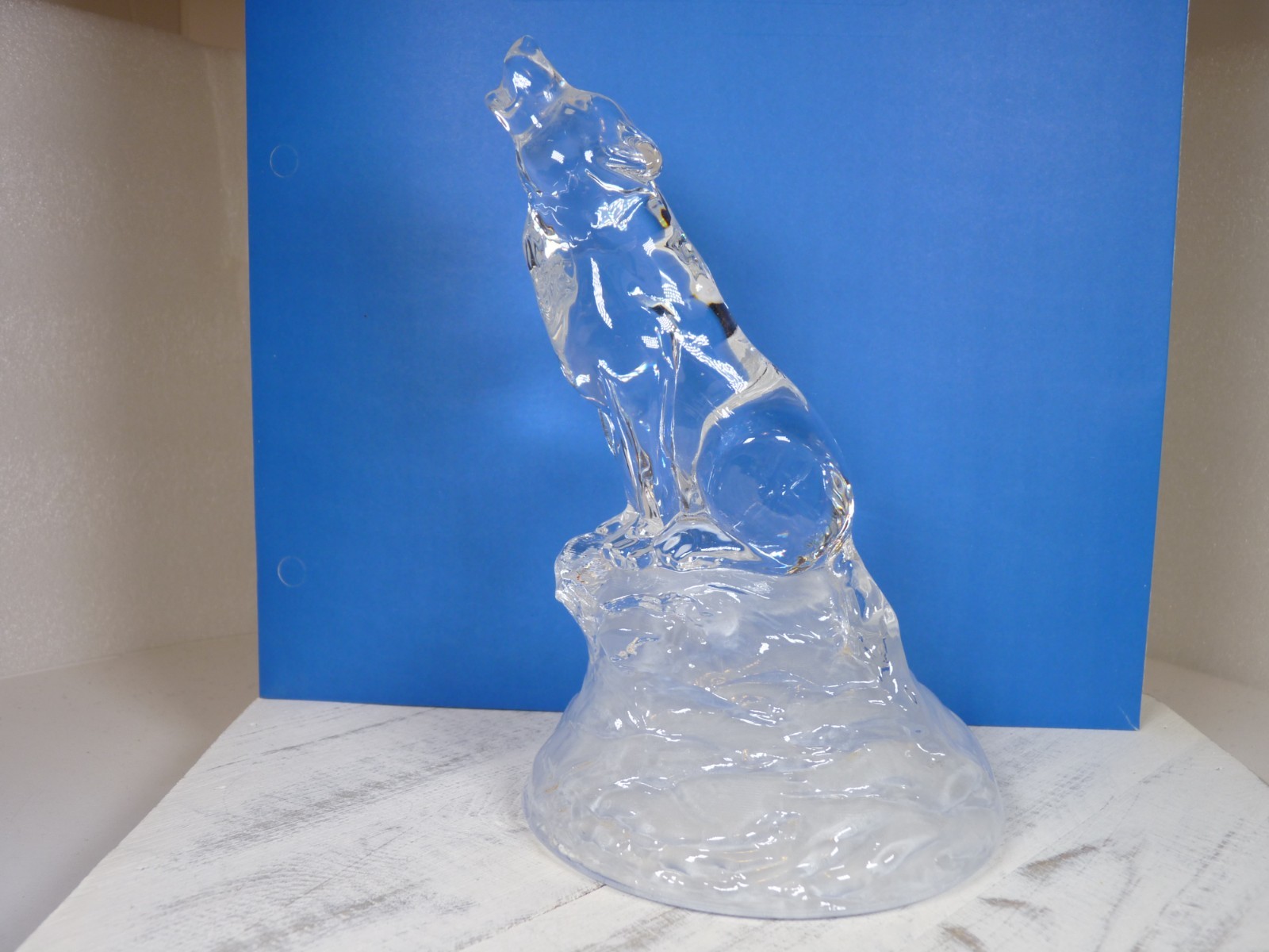 Crystal Howling Wolf Figurine Clear & Frosted Glass Cristal D’ Arques – R2