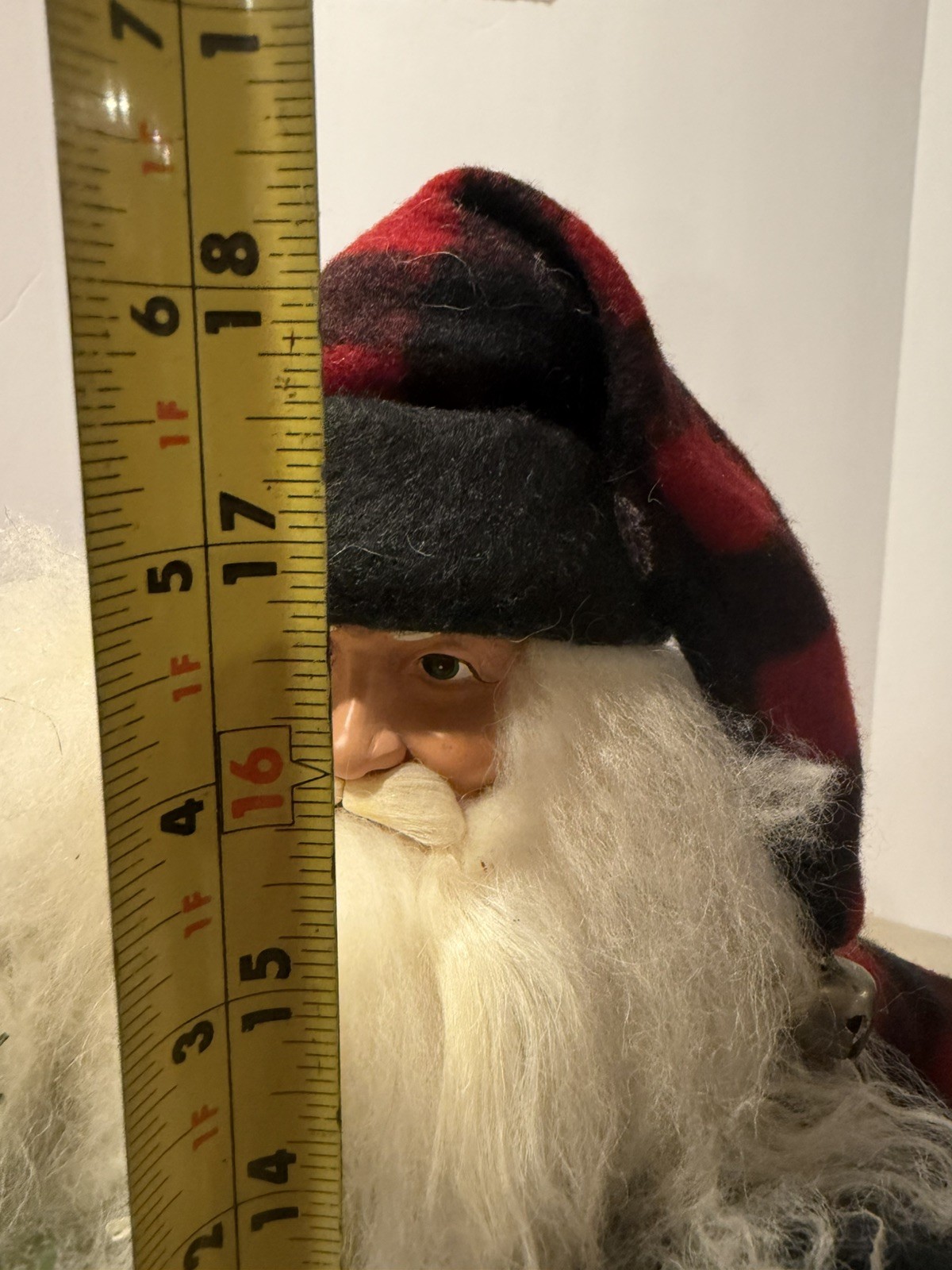 Vintage St Nicholas 18 Inches Tall, Holding a Bear And a tree buffalo plaid
