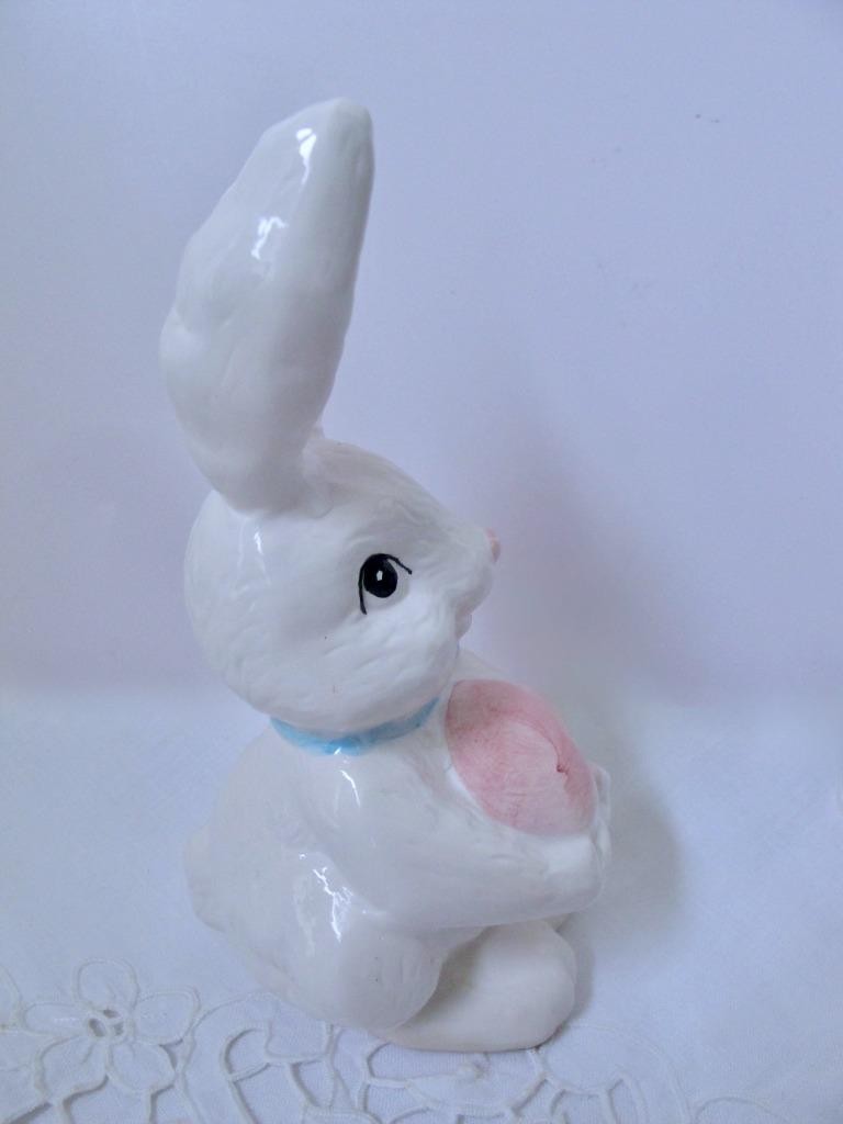 Adorable Vintage Easter Bunny w Pink Easter Egg Figurine 6 1/2″ Tall PR Taiwan
