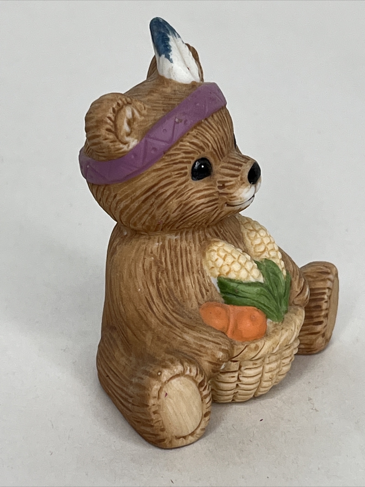 HOMCO NOVEMBER Teddy Bear of the Month Figurine 1413 w/FEATHER HEADBAND & CORN