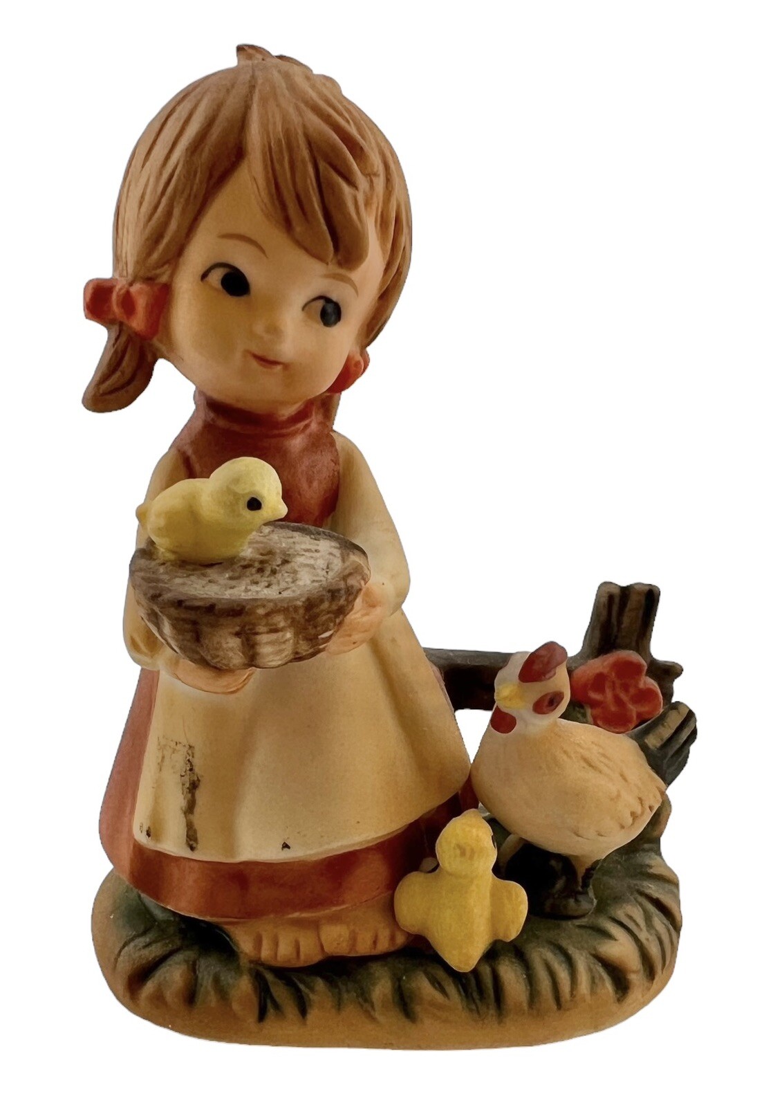 Vintage Napcoware Tiny Tots Figurine Ceramic Girl Feeding Chickens 2.5”