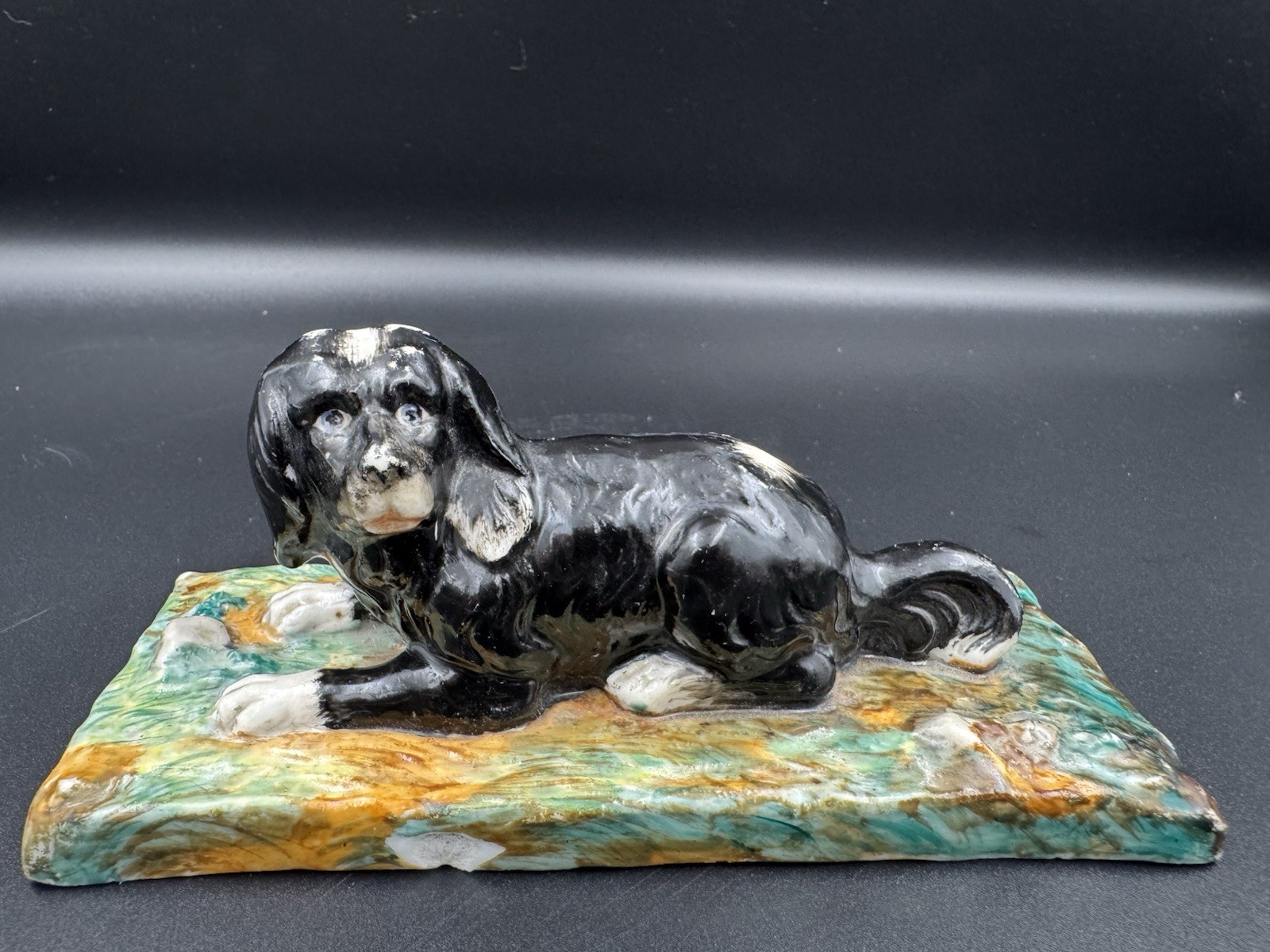 1840s Antique French Jacob Petit spaniel porcelain Figure Dog staffordshire