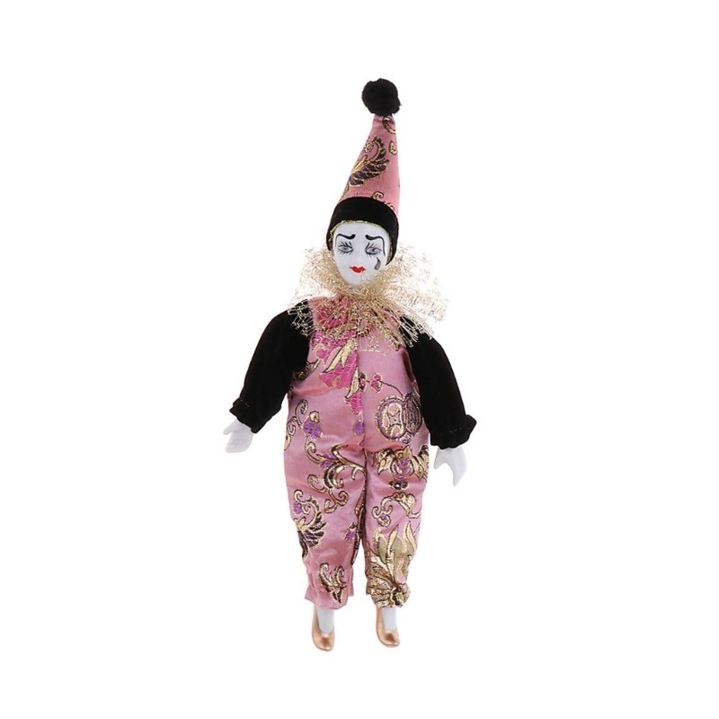 22cm Retro Clown Doll Porcelain Figurine with Hand Painted Face Halloween Decors