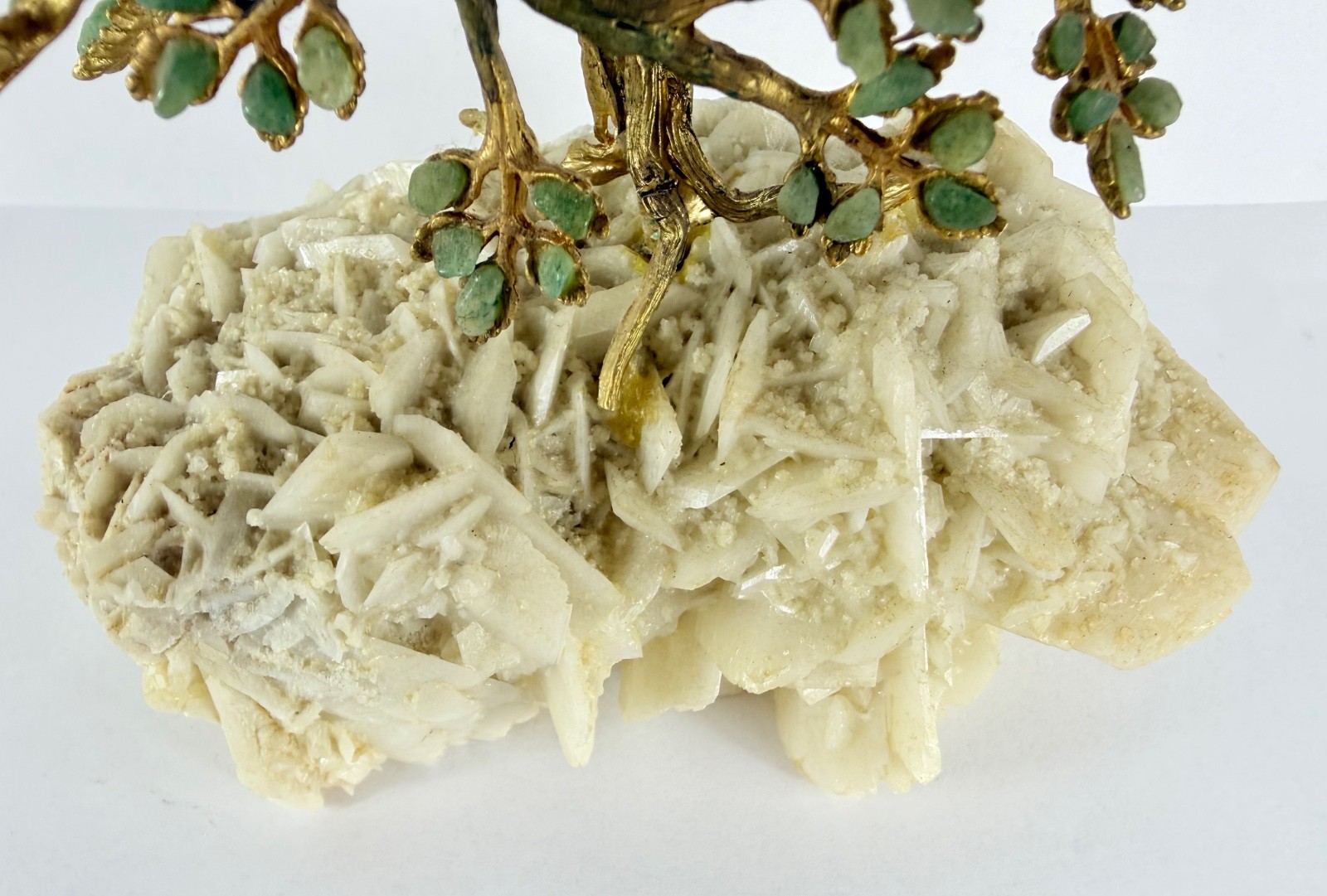 Swoboda Jade Leaves Tree With Bird Gold Trunk Branches Mineral Base VTG 60s
