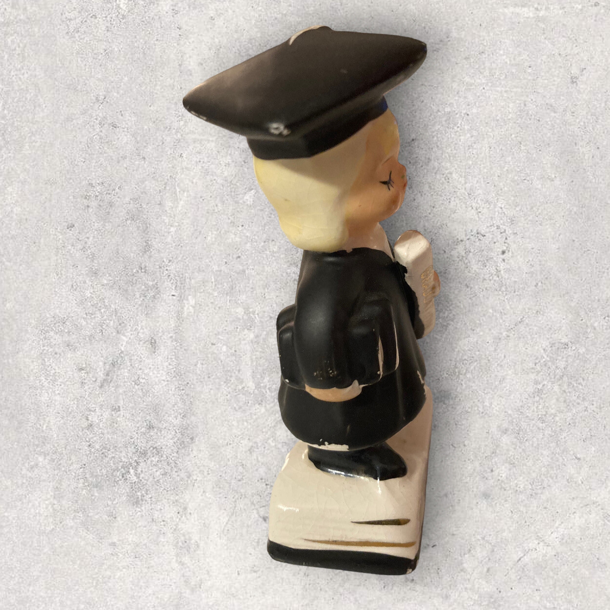 Vintage Graduate Figurine Blonde Girl Japan Diploma Cake Topper 4” Paint Loss