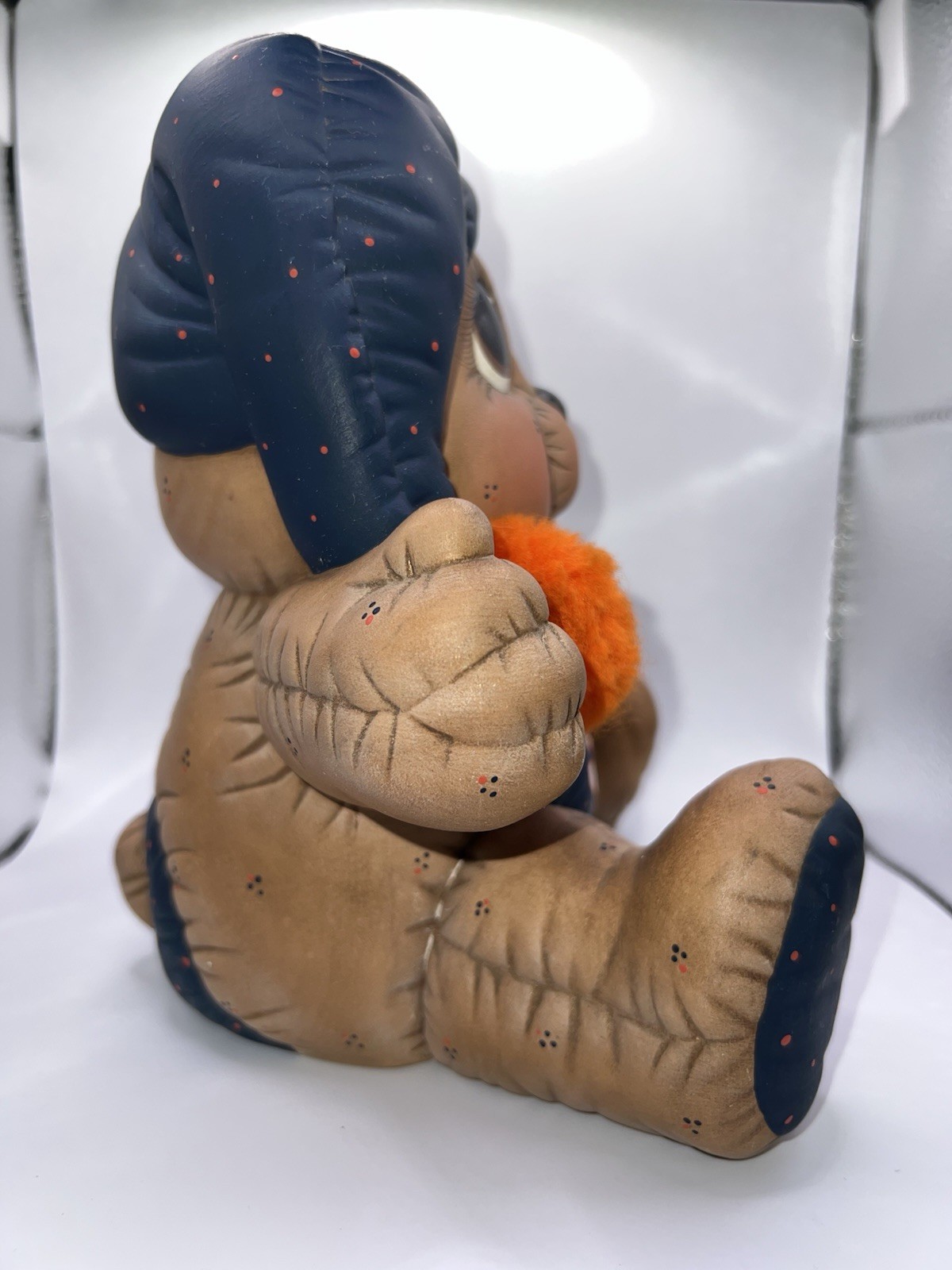 Hand Painted Quilted Ceramic Bear Figurine, Chicago Bears #34, 1989 Vintage